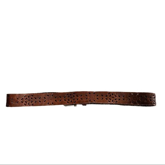 Vintage Brown Perforated Leather Belt With Silver Coloured Buckle XL main image 4